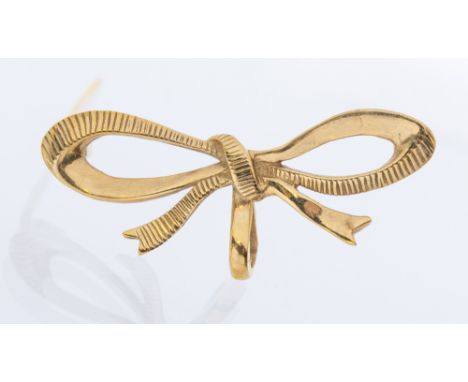 A vintage 9ct gold brooch modeled as a bow, length approx 35mm, pin and roller clasp, hallmarked Birmingham weight approx 3.5