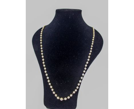 A single row of graduated cultured pearls, the largest approx 8mm, strung to a silver marcasite set clasp,  length approx 69c