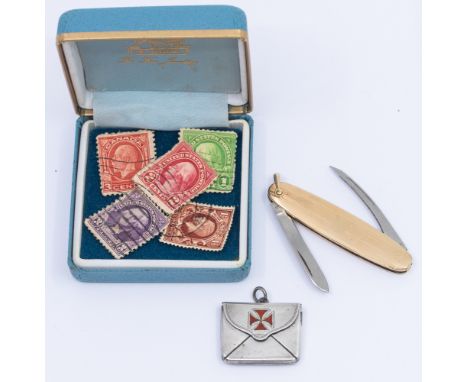 An Edward VII silver and enamel novelty envelope stamp holder, dated 1906 Birmingham Crisford & Norris Ltd, size approx 28 x 