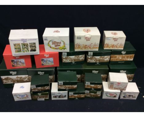 A collection of 27 Lilliput Lane Models of various sizes and styles, all gift boxed to include Up,up and Away, Waterside Mill