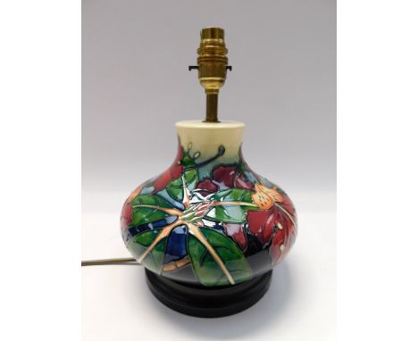 A Moorcroft pottery lamp base in the Simeon design by Philip Gibson c.2000, factory fitted but untested,&nbsp;in good conditi