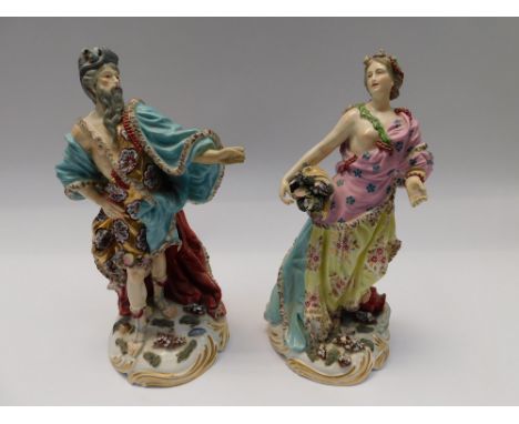 A pair of French porcelain figures of Poseidon and Aphrodite, c. late 19th century, pseudo Chelsea gold anchor mark, 34cm hig