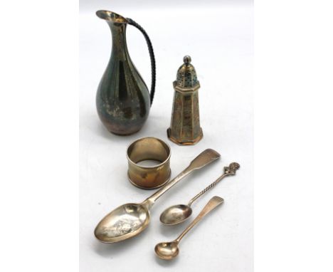 A small collection of silver to include; a George VI silver engine turned napkin ring, Birmingham, 1949; a George III silver 
