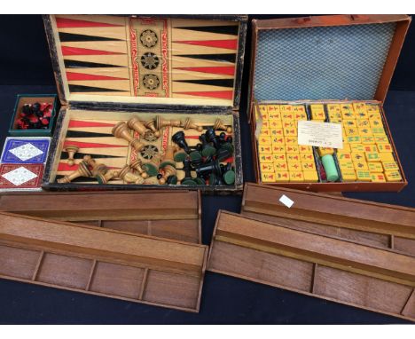 A mid 20th Century Chinese game of four winds, early 20th Century games in box with chess pieces, metal chess pieces and a pa