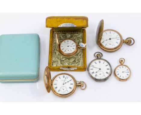 A collection of plated pocket watches including a ladies cased Elgin hunter pocket watch, approx 4mm, along with a plated Elg