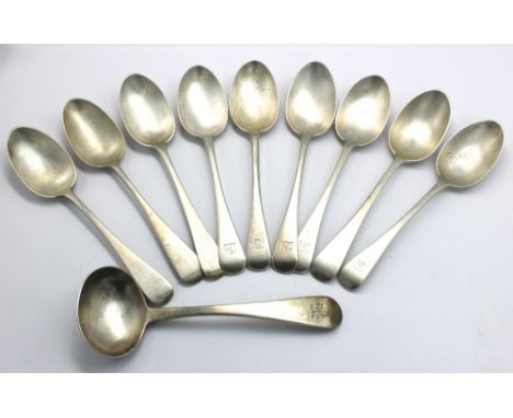 A collection of mixed silver flatware to include; five matching Victorian silver Old English patterned dessert spoons, each w