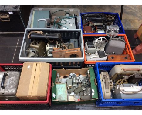 Three boxes of assorted slide projectors and slide projector equipment