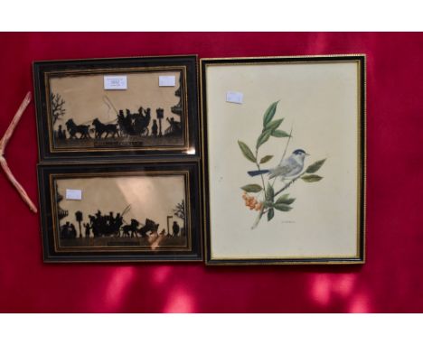 Two crystoleums depicting horses in water, both in elaborate gilt frames; a print by A. Marlin, framed and glazed, and two et