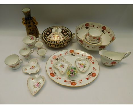 A collection of Royal Crown Derby to include: an Imari tureen and cover (restored); Bali patterned teaware and large octagona