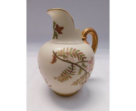 A Royal Worcester blush ivory porcelain jug, shape number 1094; decorated in gilt lined flowers, with puce mark to base, good