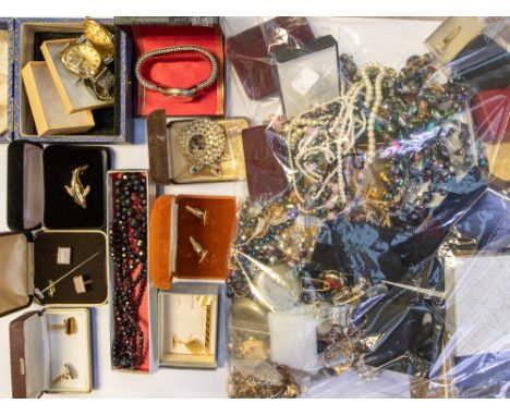 A collection of costume jewellery, to include paste set brooches, cameo, chains, beads necklaces,  wristwatches, including ag