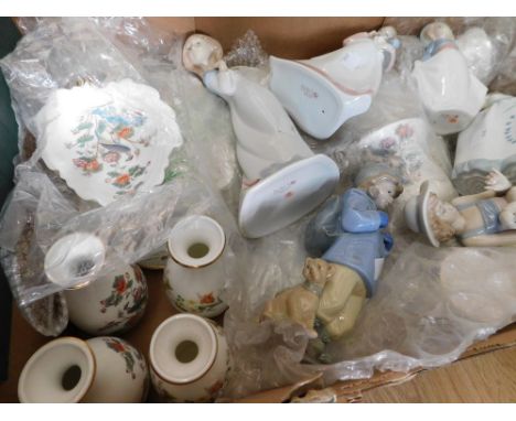 A group of 6 Nao figures of Children in various styles, together with a collection of Wedgwood china in the Kutani Crane and 