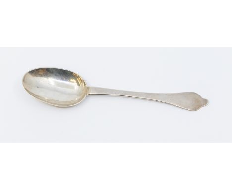 A William III Britannia silver trefid spoon, with oval bowl and ridged rat tail, the reverse handle engraved initials: I R to