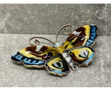 VINTAGE DAVID ANDERSEN BUTTERFLY BROOCH GUILLOCHE ENAMEL UNDAMAGED CONDITION 60MM