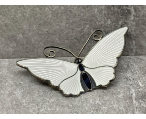 DAVID ANDERSEN 50MM WHITE SILVER GUILLOCHE ENAMEL BUTTERFLY