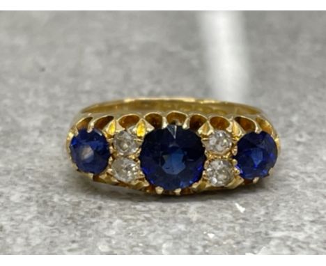 ANTIQUE 18CT GOLD DIAMOND SAPPHIRE RING 6.2G SIZE N