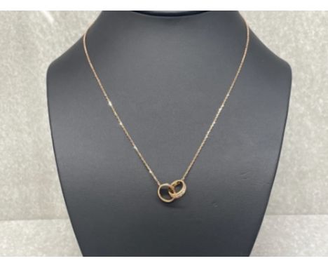 CARTIER 18CT ROSE GOLD DIAMOND SET LINKED OVAL LOVE RING PENDANT AND CHAIN
