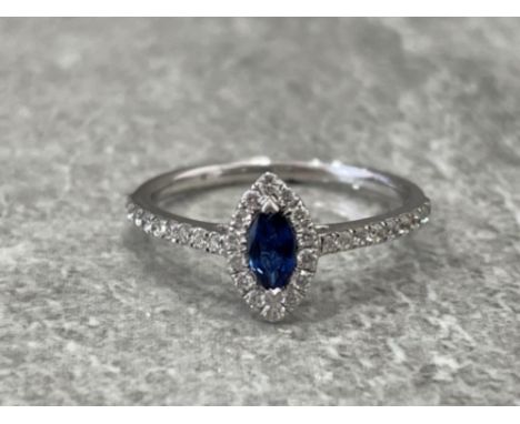 18CT WHITE GOLD SAPPHIRE AND DIAMOND RING 1/2CT 1.7G SIZE M