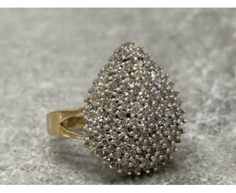9CT GOLD DIAMOND PEAR SHAPED CLUSTER RING APPROX 1CT 6.5G SIZE N1/2