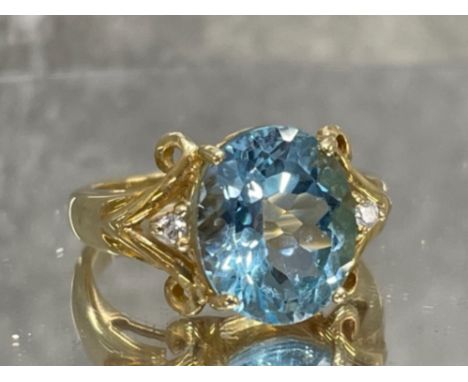 BLUE STONE WITH DIAMONDS RING 9CT GOLD SIZE M1/2