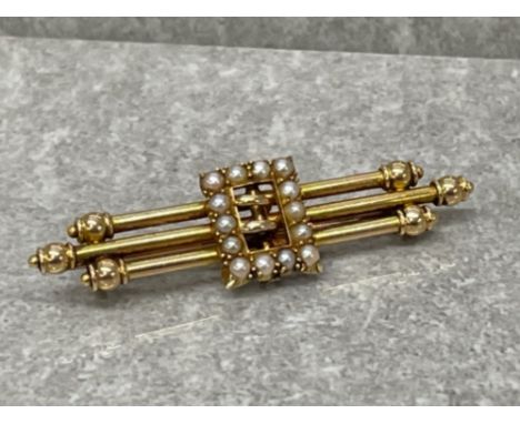 STUNNING 15CT GOLD AND PEARL BUCKLE BROOCH MARKED A &amp; W MINT CONDITION 3.9G