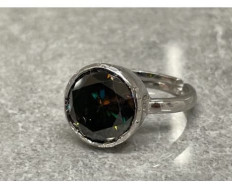 BLUE MOISSANITE RING IN STERLING SILVER SIZE T
