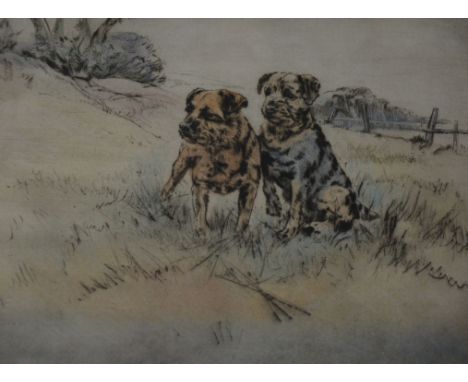 Henry Wilkinson, Two Terries, signed, hand-coloured drypoint, from an edition of 150, 20cm x 28cm.