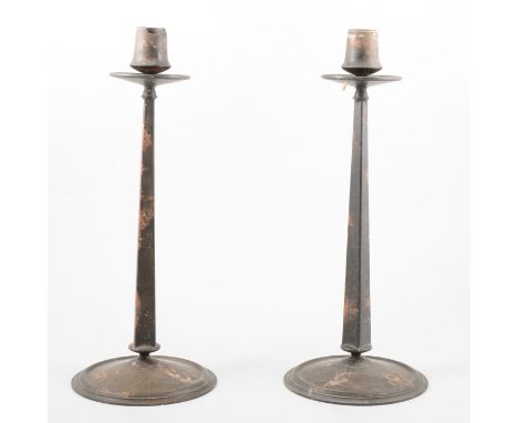 Pair of Art Deco bakelite stylised candlesticks, (one damaged), 26cm.