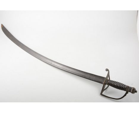 18th Century Light Cavalry sword, brass stirrup hilt, curved blade 80cm (light pitting).