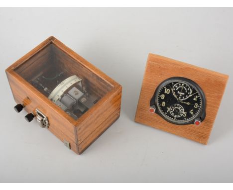 Electromagnetic gauge, Gambrell Bros Limited, London, thermometer, Casella, London, No.1318; and a Russian Dashboard clock.