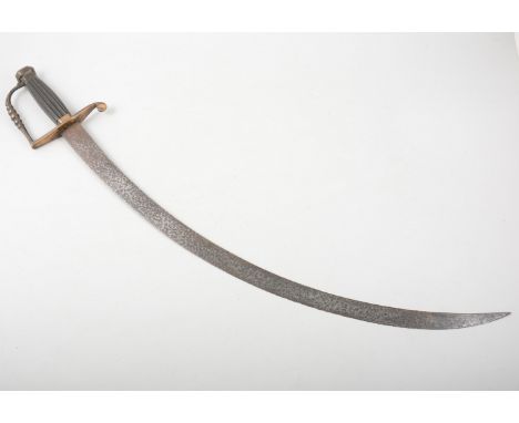 18th Century Light Hanger sword, brass hilt with five ball guard, curved blade 60cm, reeded horn grip (light pitting).