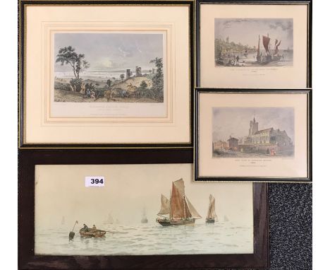 Three local 19th Century framed engravings and a further boating print.