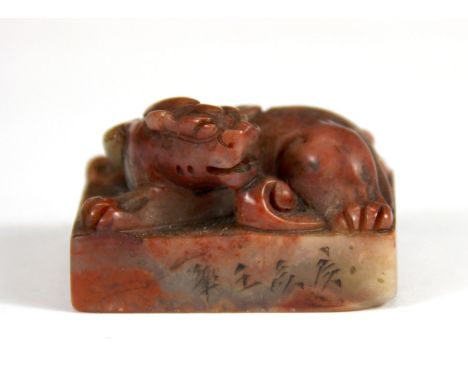 A mid 20th Century Chinese carved soapstone seal, H. 3.5cm.