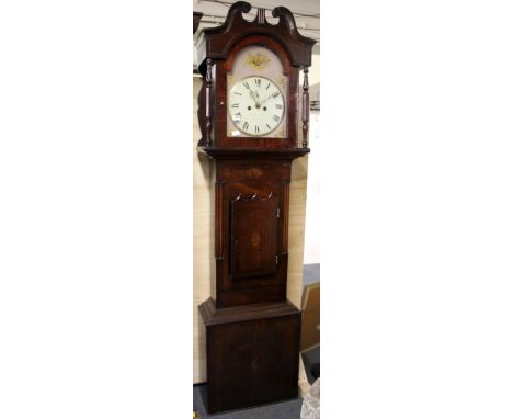 An 18th Century mixed wood cased and inlaid longcase clock with painted dial and second hand by Thomas Robinson of Sheffield,