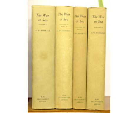 Four volumes 1954 first edition of The war at sea, Captain S. W. Roskill.