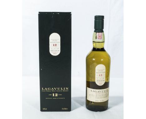 A bottle of Lagavulin 12 year old Limited Edition single malt Scotch whisky.  Bottled in 2014 @54.4% vol. 700ml