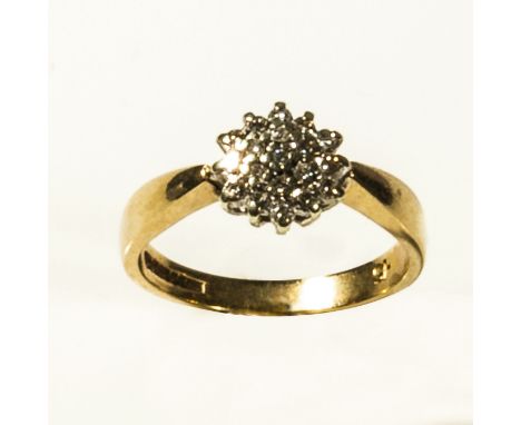 A 9ct gold diamond cluster ring. size K