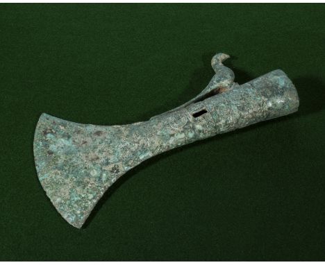A Chinese Warring States dynasty style bronze pole axe with bird decoration