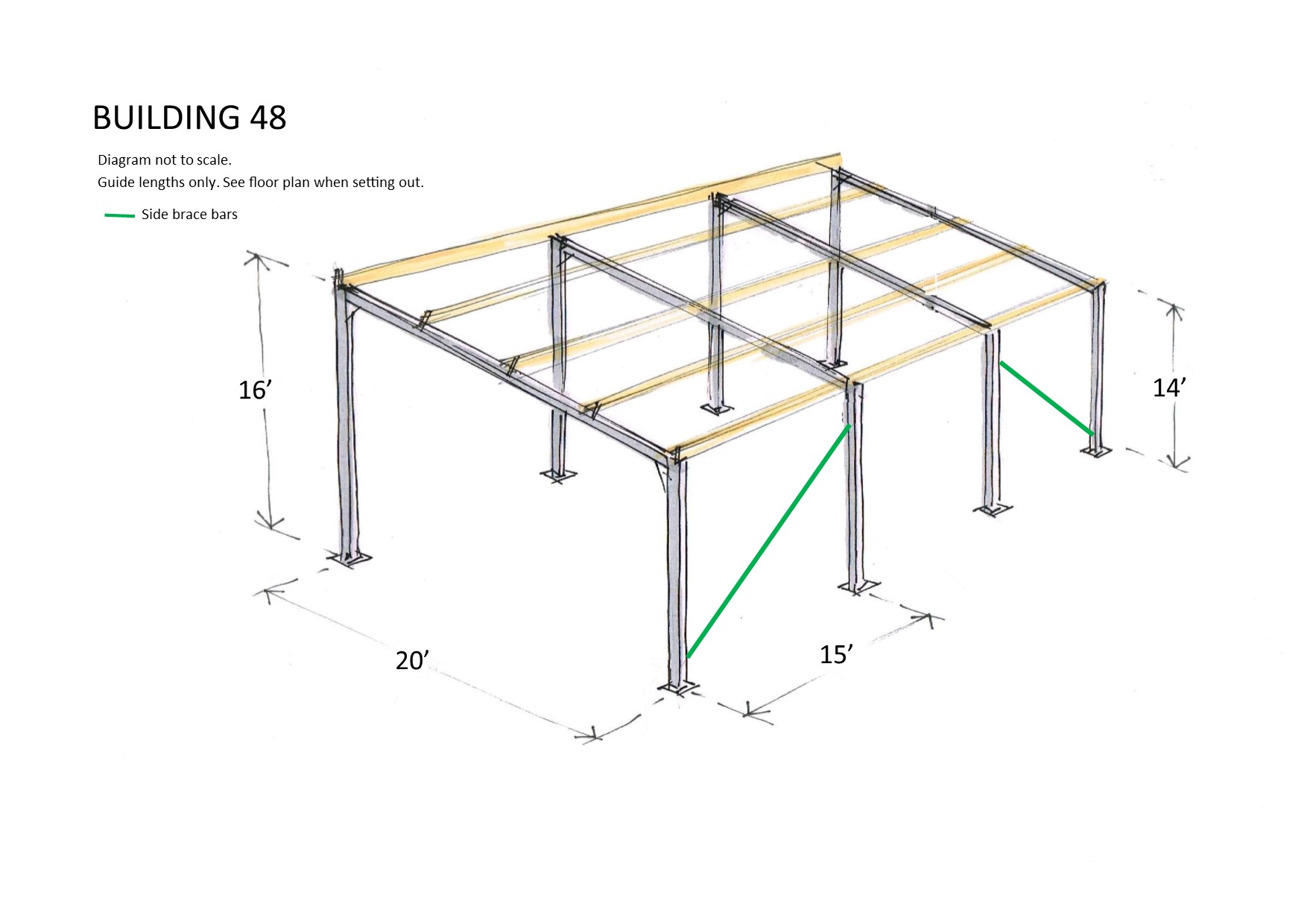 Steel framed building mono slope 45ft long x 20ft wide x 16ft @ front x ...