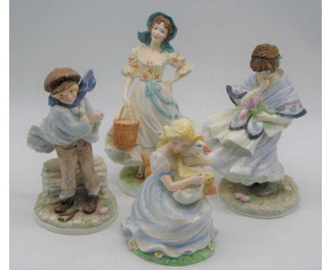 A collection of three Coalport figurines, to include The Boy, Visiting Day, and the Goose Girl; together with a Royal Worcest