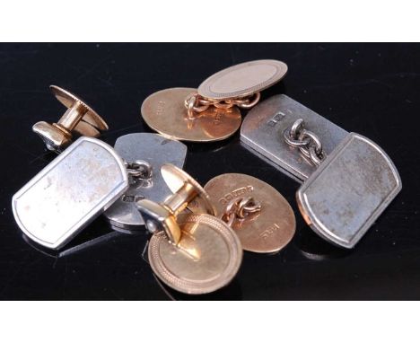 A pair of 9ct gold gent's cufflinks, 3.8g; together with a pair of engine turned silver gent's cufflinks, 11g; and a pair of 