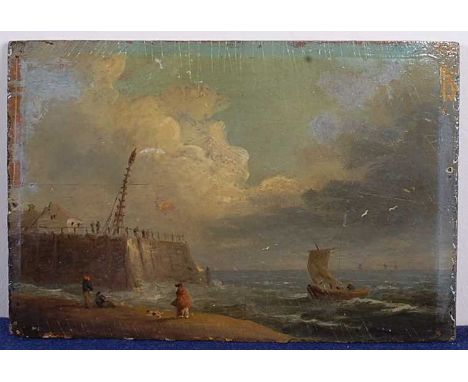 19th century Dutch school - Returning to harbour with storm clouds gathering, oil on panel, 11 x 17cmCondition report: Panel 