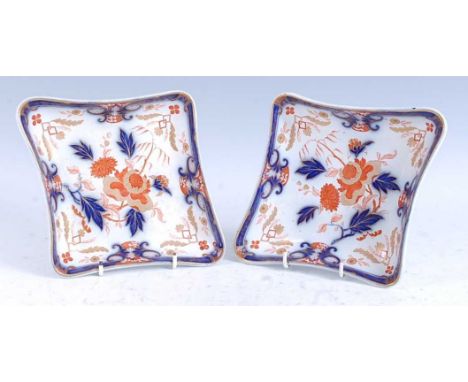 A pair of circa 1815 Swansea porcelain Imari palette rectangular dishes, in the Japan pattern No. 264, impressed marks verso,