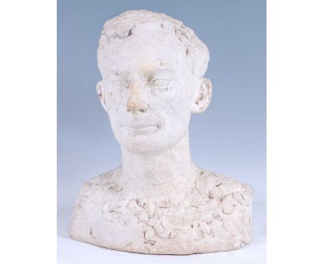 Attributed to Bernard Robert Reynolds (1915-1997) - Male portrait bust, plaster, naturalistically modelled, bears monogram to