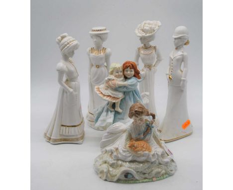 A set of four Spode Bone China figurines by Pauline Shone, to include Sarah, Emily, Christina, and Olivia; together with two 