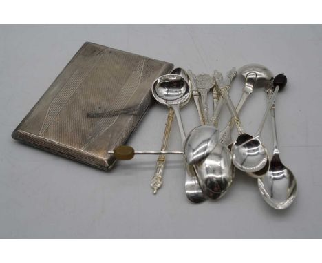 A collection of various silver and plated wares, to include a George V silver cigarette case, Chester 1931, 5.7oz; and a coll