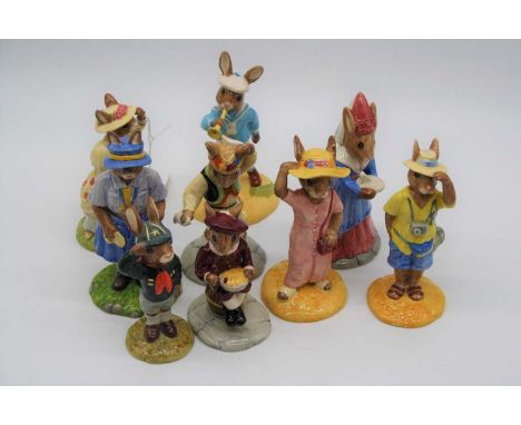 A collection of nine Royal Doulton Bunnikins figures, to include Morris Dancer, Little Bo Peep, Sundial, Tourist, Guide Leade