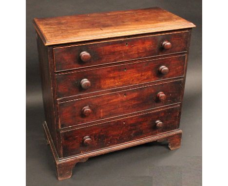 A George III mahogany chest, of four long graduated cockbeaded drawers, moulded top, skirted base, bracket feet, 90cm high, 8