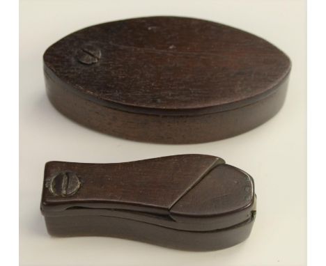 Folk Art - a 19th century macabre novelty mahogany snuff box, as a coffin, sliding puzzle covers fastened by a brass pin mech