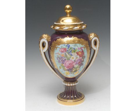 A Lynton porcelain two-handled ovoid pedestal vase and cover, of Sèvres design, painted by Stefan Nowacki, signed, with a wic